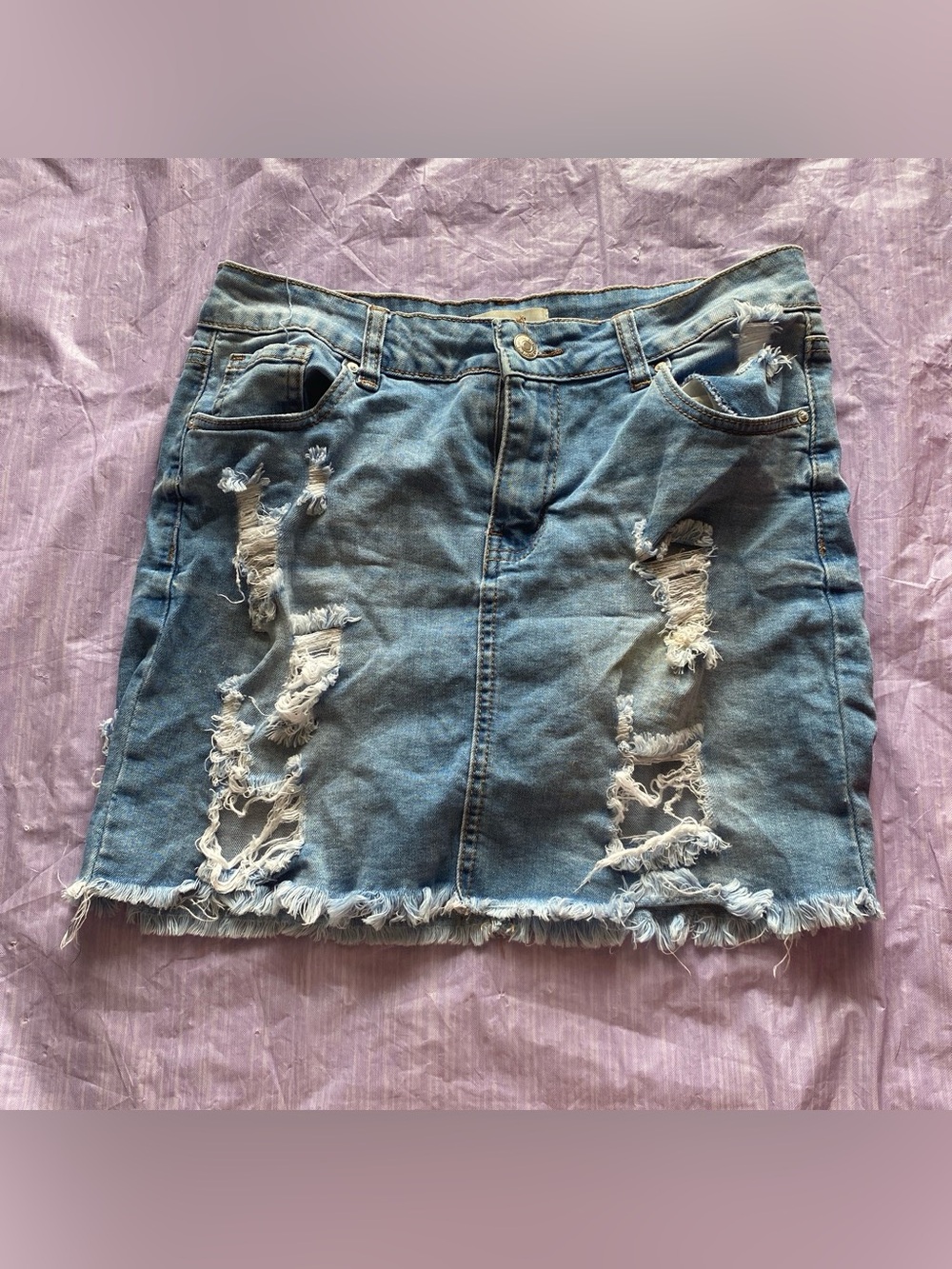 29” Forever 21 Light Blue Distressed Denim Mini Skirt
